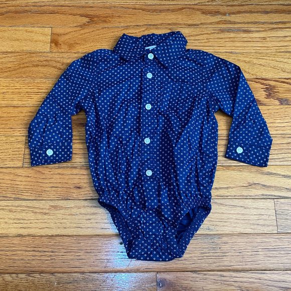 Carter's ❤️ Navy Button Front Polka Dot Romper Size 9 Month (PRE-LOVED) - Picture 1 of 5
